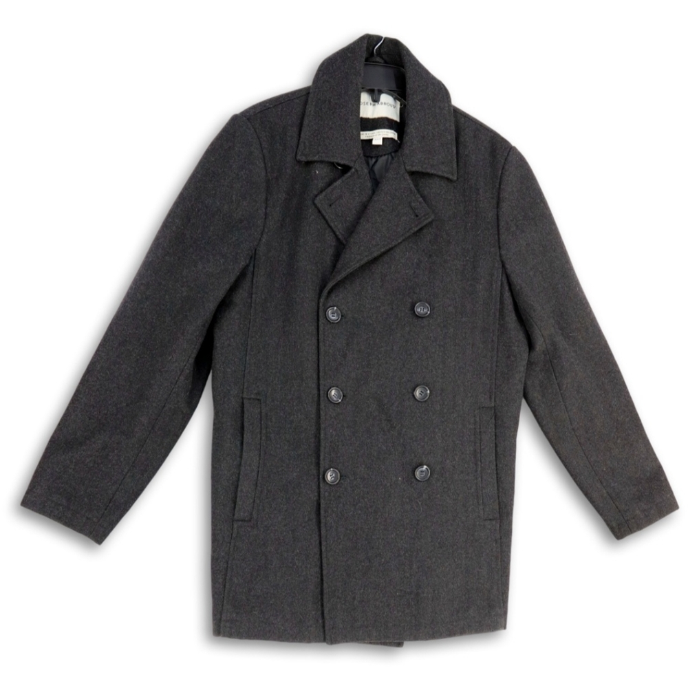 *Joseph Abboud Black Heather Wool Blend Double-breasted Peacoat